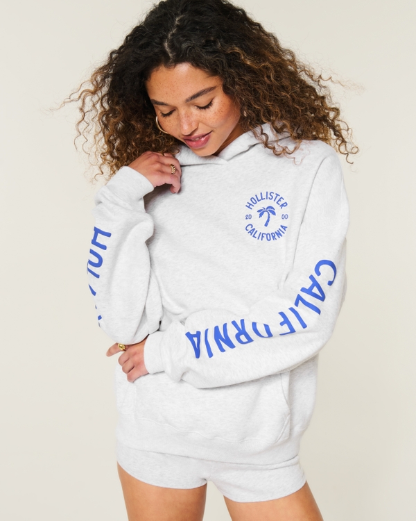 Hollister Feel Good Oversized Puff Logo Graphic Hoodie, Light Heather Gray view 1