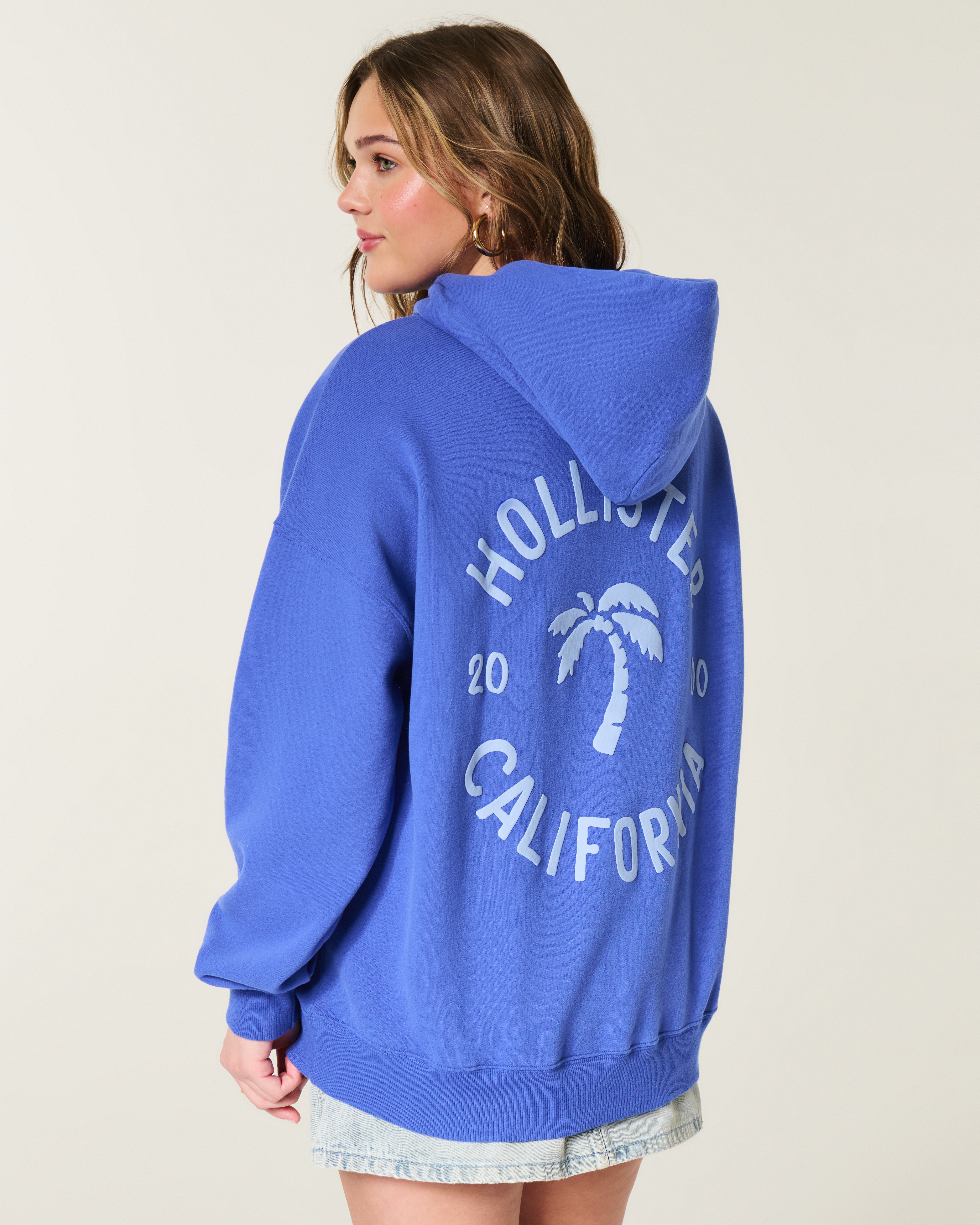 Hollister Feel Good Oversized Puff Logo Graphic Hoodie