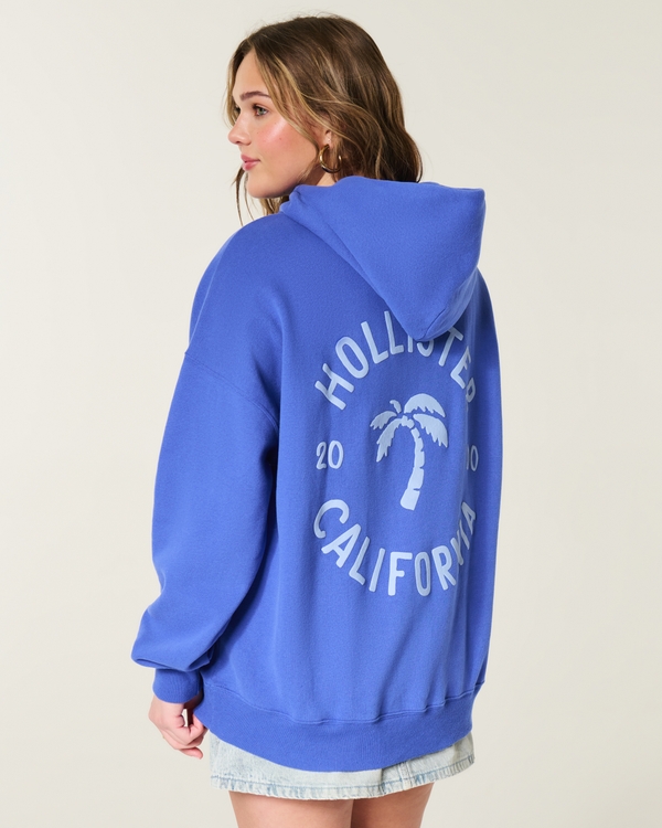 Hollister Feel Good Oversized Puff Logo Graphic Hoodie, Cobalt view 1