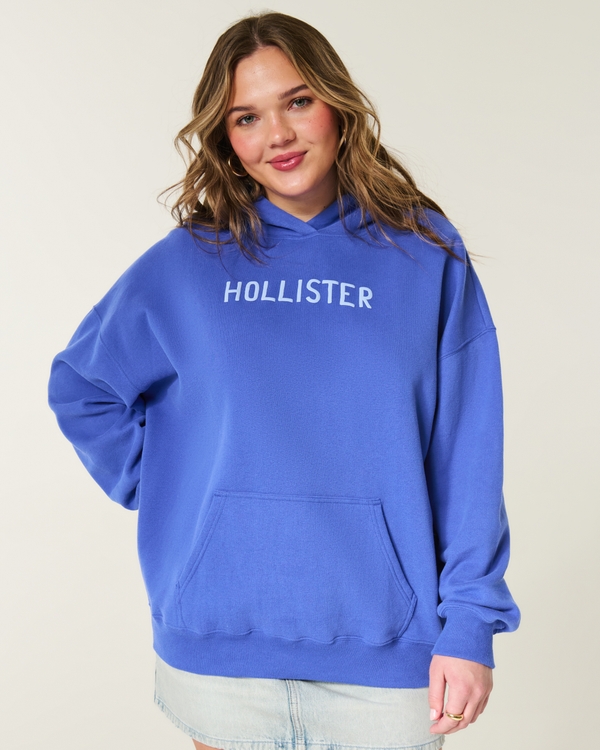 Hollister Feel Good Oversized Puff Logo Graphic Hoodie, Cobalt view 2