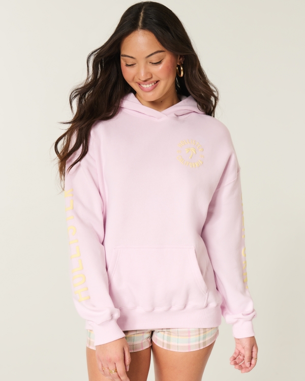 Hollister Feel Good Oversized Logo Graphic Hoodie, Light Pink view 1