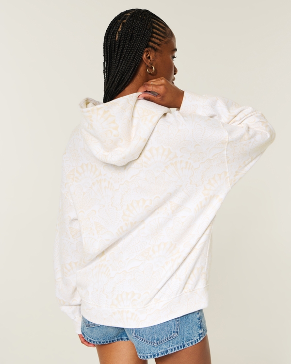 Hollister Feel Good Oversized Seashell Print Hoodie, White Pattern view 2