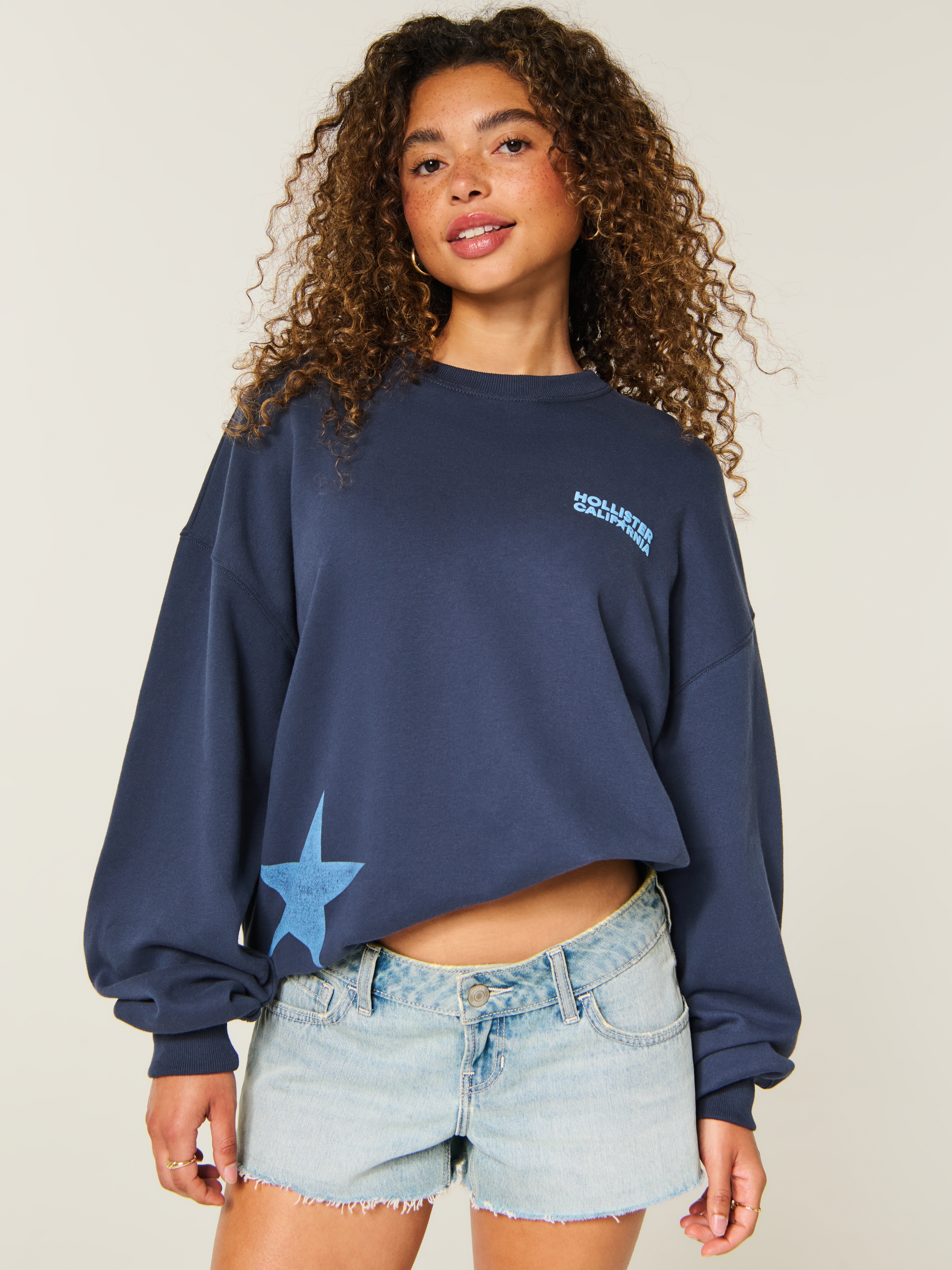 Hollister Feel Good Oversized Logo Graphic Crew Sweatshirt