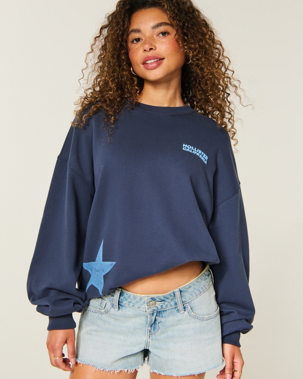 Hollister Feel Good Oversized Logo Graphic Crew Sweatshirt, Navy view 1