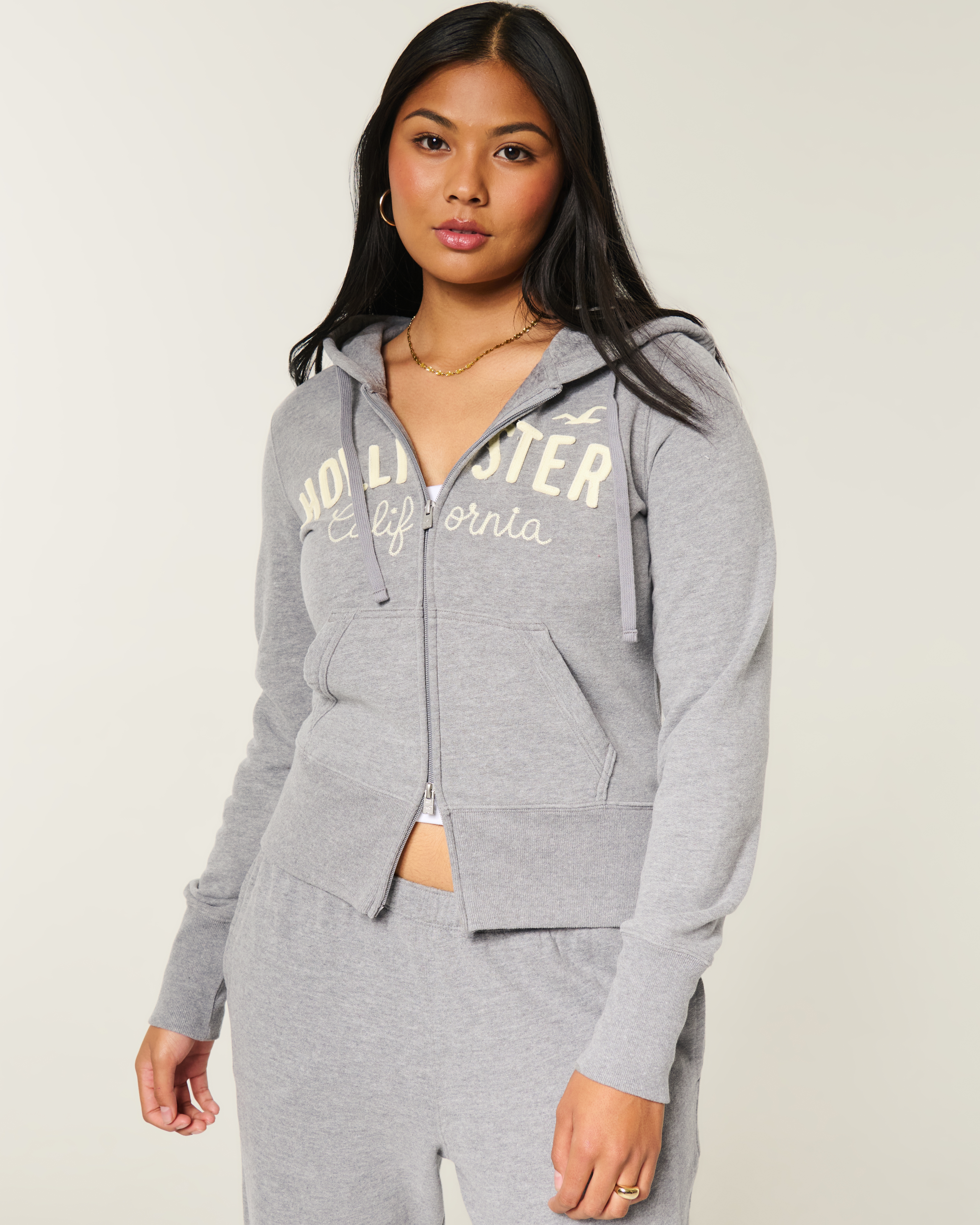 Hollister Holiday Vault Release Zip-Up Surf Logo Graphic Hoodie