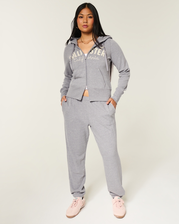 Hollister Feel Good Zip-Up Logo Graphic Hoodie, Heather Grey view 2