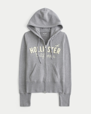 Women's Hollister Feel Good Zip-Up Logo Graphic Hoodie | Women's Tops | HollisterCo.com