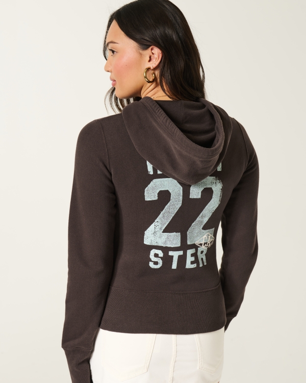 Hollister Feel Good Zip-Up Logo Graphic Hoodie, Dark Brown view 2