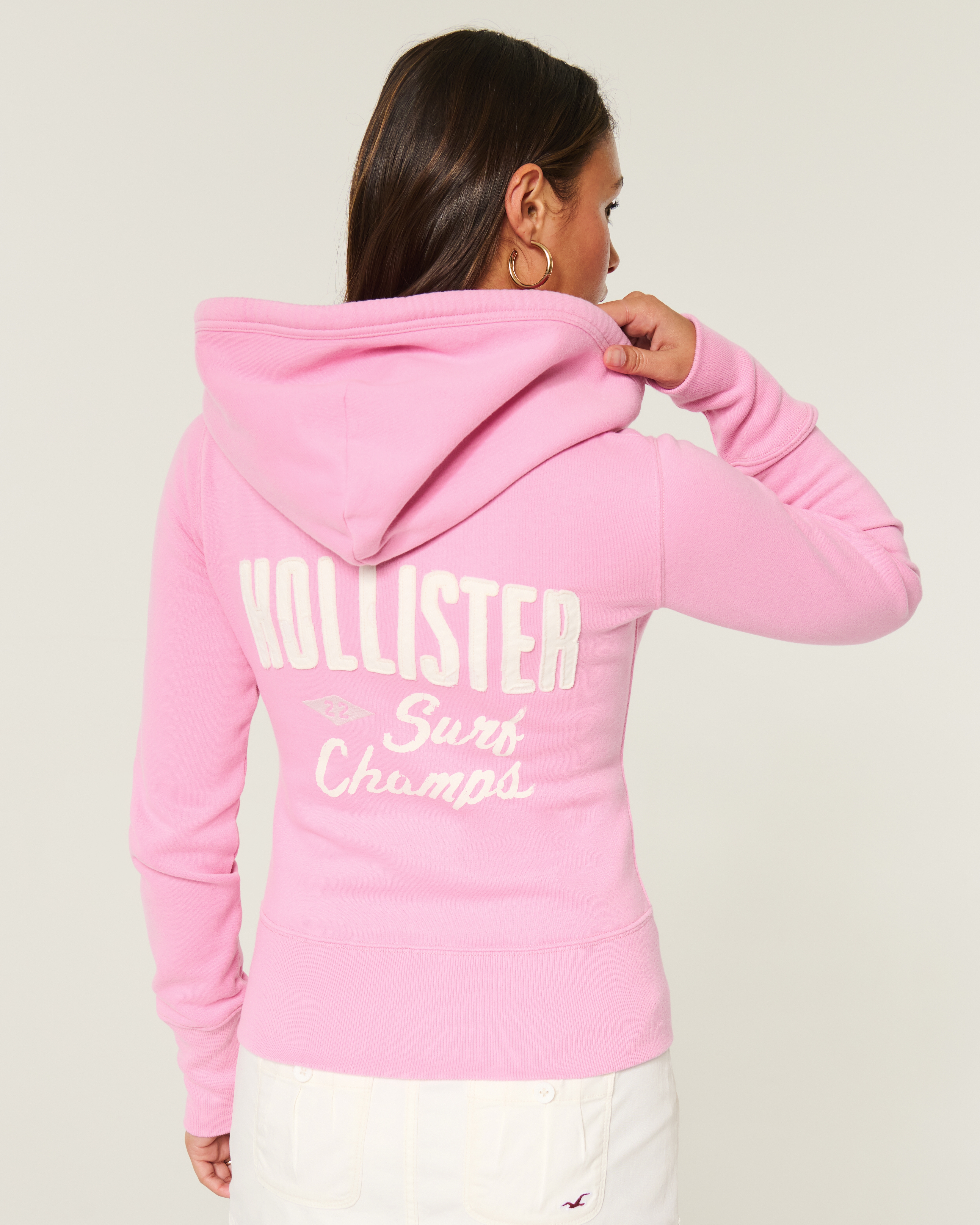 Hollister Feel Good Zip-Up Logo Graphic Hoodie