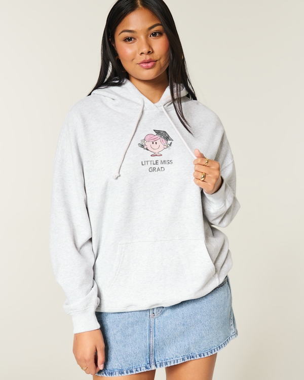 Hollister Feel Good Oversized Little Miss Grad Graphic Hoodie, Light Heather Grey view 1