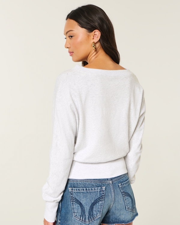 Easy Off-the-Shoulder England Graphic Sweatshirt, Light Heather Gray view 2