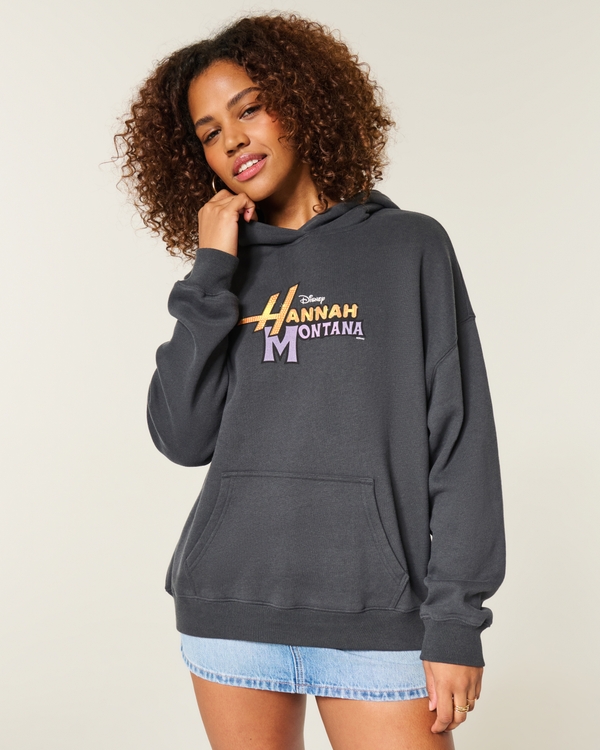 Oversized Hannah Montana Graphic Hoodie, Dark Grey view 1