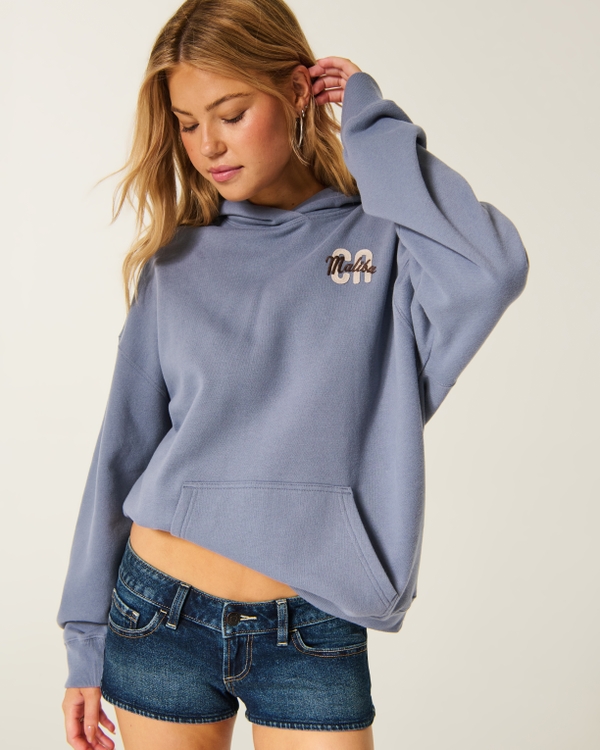 Hollister Feel Good Oversized Logo Graphic Hoodie, Dark Blue view 1