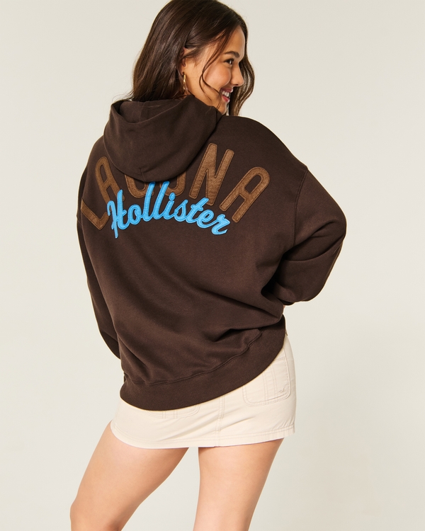 Hollister Feel Good Oversized Logo Graphic Hoodie, Espresso view 1