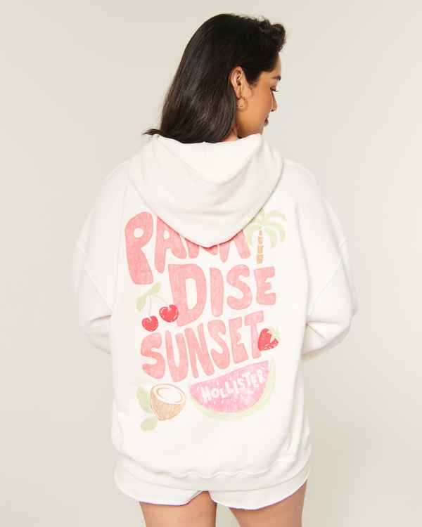 Hollister Feel Good Oversized Logo Graphic Hoodie, Cloud White view 1