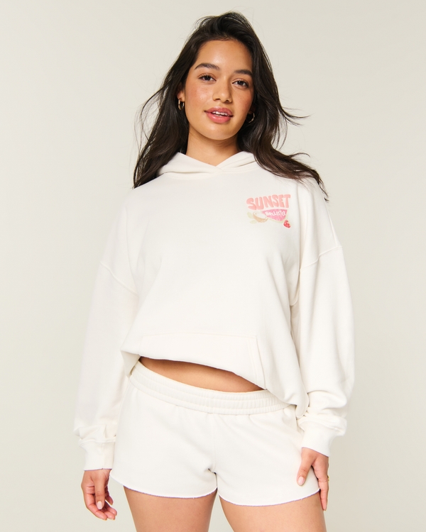 Hollister Feel Good Oversized Logo Graphic Hoodie, Cloud White view 2