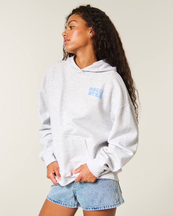 Hollister Feel Good Oversized Logo Graphic Hoodie, Light Heather Grey view 1