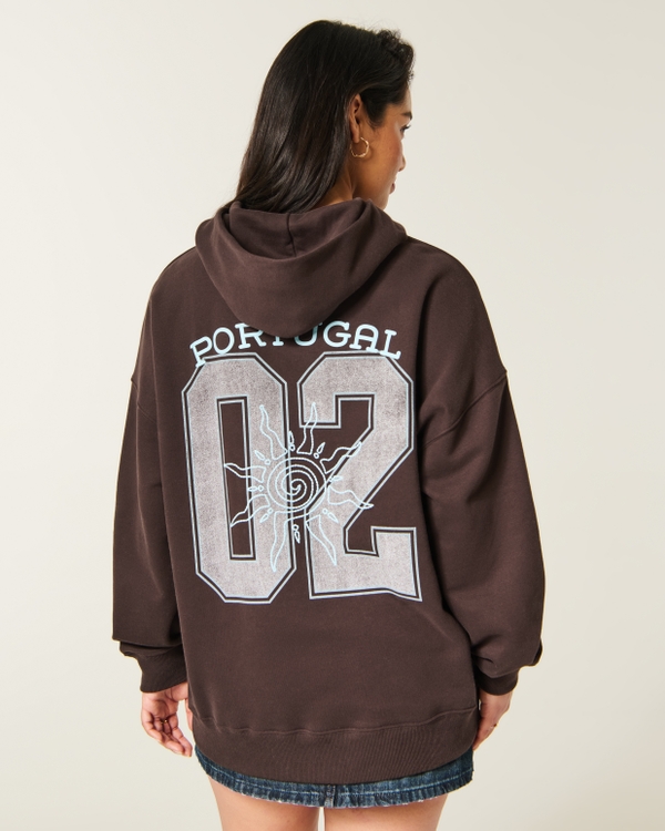 Hollister Feel Good Oversized Portugal Graphic Hoodie, Espresso view 1