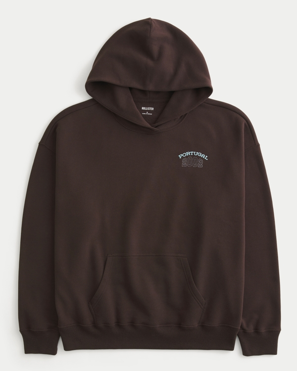 Hollister Feel Good Oversized Portugal Graphic Hoodie In Brown