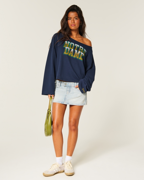 Off-the-Shoulder University of Notre Dame Fighting Irish Graphic Sweatshirt, Navy view 2