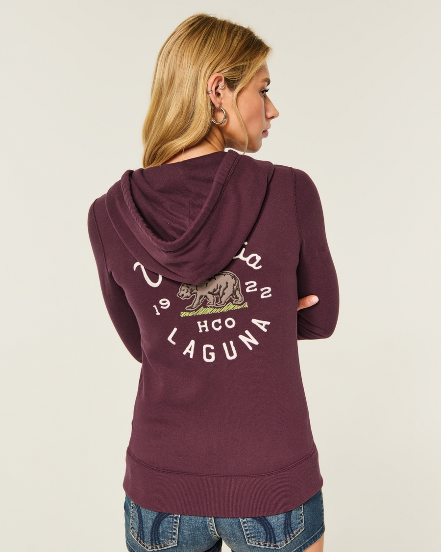 Hollister Feel Good Slim Zip-Up Logo Graphic Hoodie