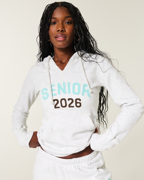 Hollister Feel Good Senior Graphic Hoodie, Light Heather Gray view 1