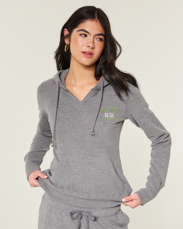 Hollister Feel Good Logo Graphic Hoodie, Gray view 1