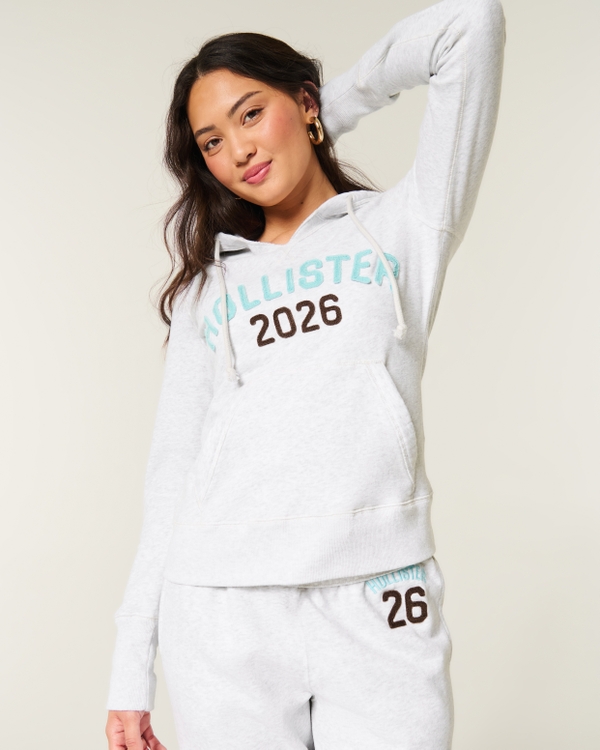 Hollister Feel Good Logo Graphic Hoodie, Light Heather Gray view 1