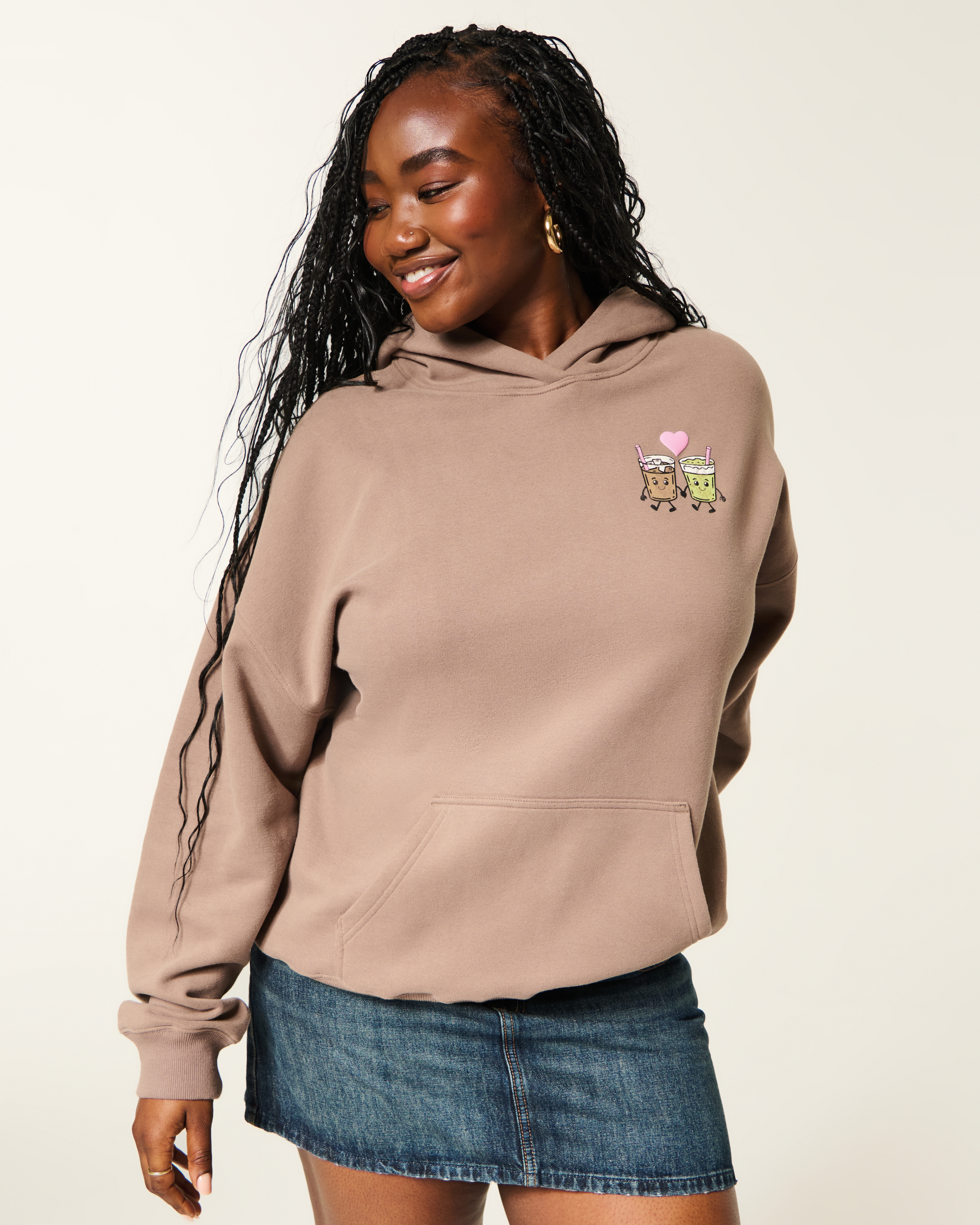 Hollister Feel Good Oversized Latte Graphic Hoodie