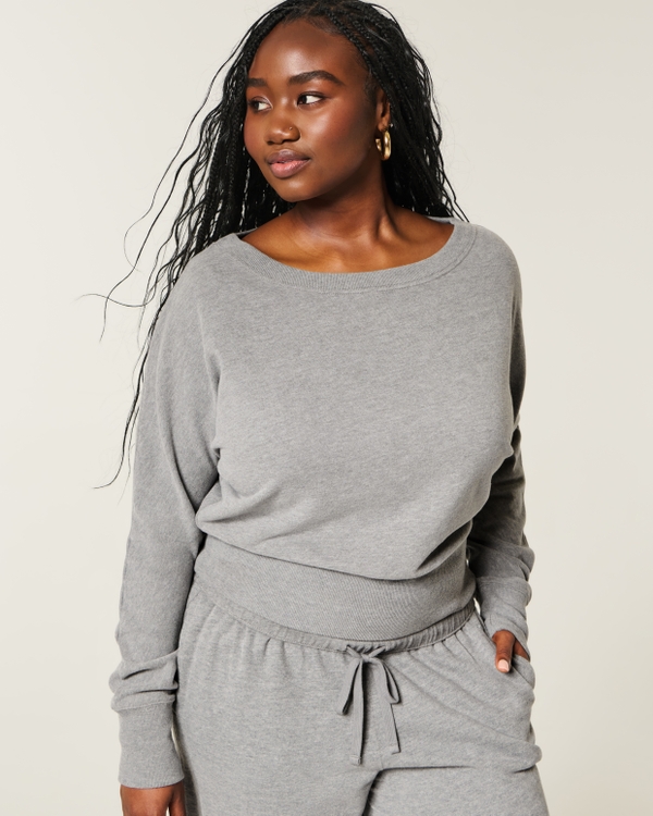 Banded Off-the-Shoulder Sweatshirt, Heather Grey view 1