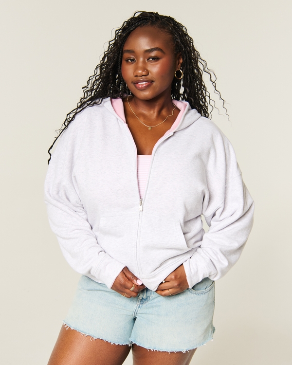 Hollister Feel Good Reversible Zip-Up Hoodie, Pink-grey view 1