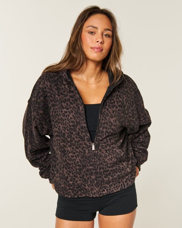 Hollister Feel Good Reversible Zip-Up Hoodie, Leopard view 1