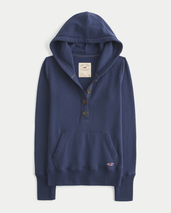 Henley Hoodie, Navy view 1