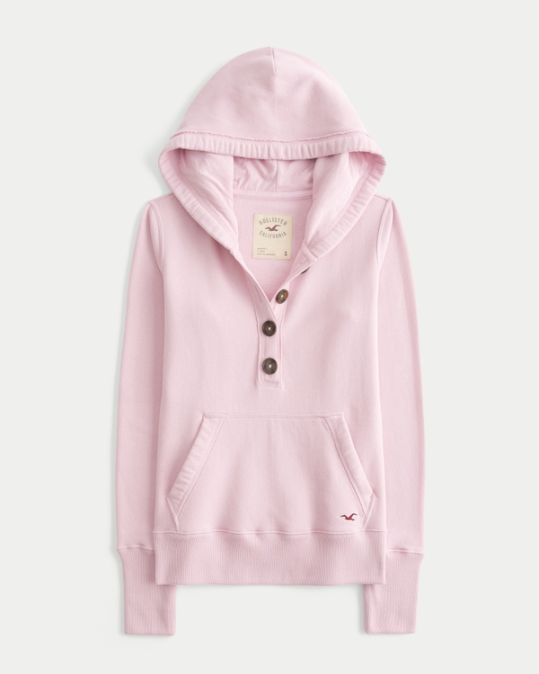 Henley Hoodie, Pink view 1