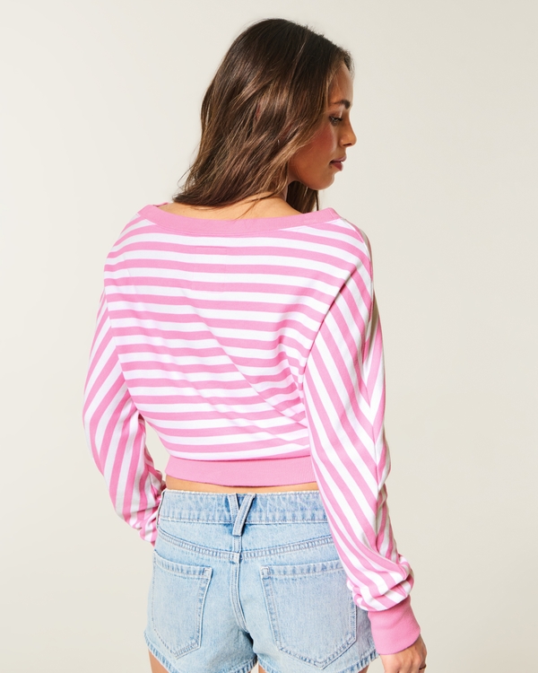 Banded Striped Off-the-Shoulder Sweatshirt, Pink Stripe view 2