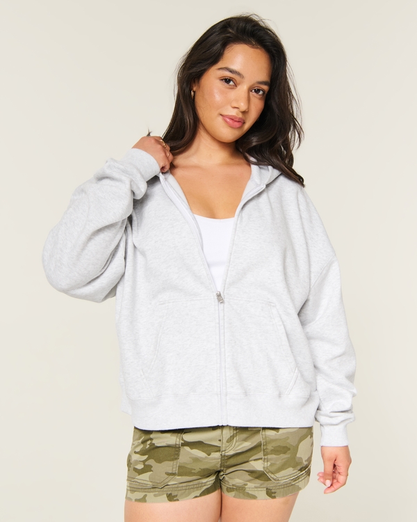 Hollister Feel Good Easy Zip-Up Hoodie, Light Heather Grey view 1