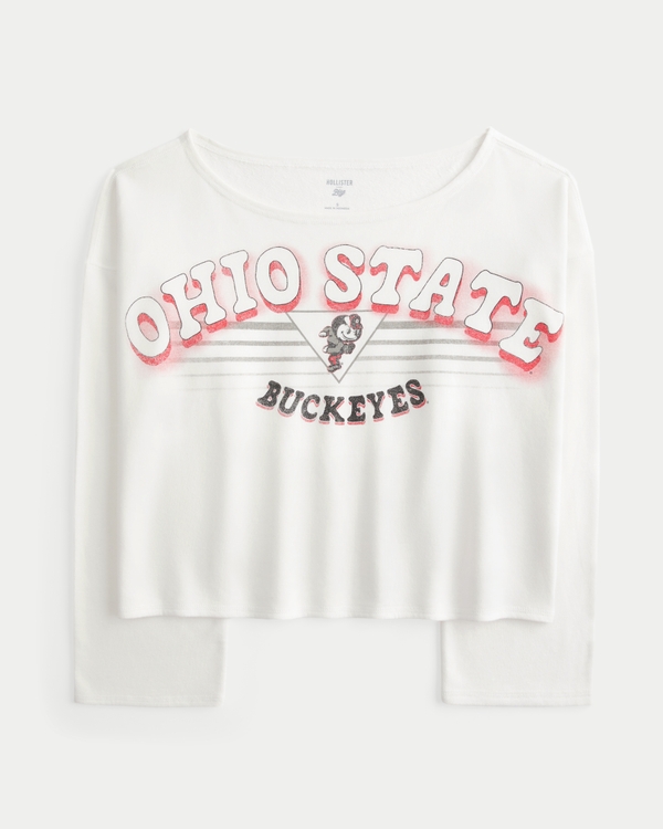 Off-the-Shoulder The Ohio State University Buckeyes Graphic Sweatshirt, White view 1