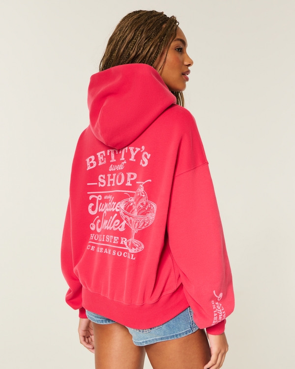 Hollister Feel Good Betty's Sweet Shop Graphic Hoodie, Red view 2
