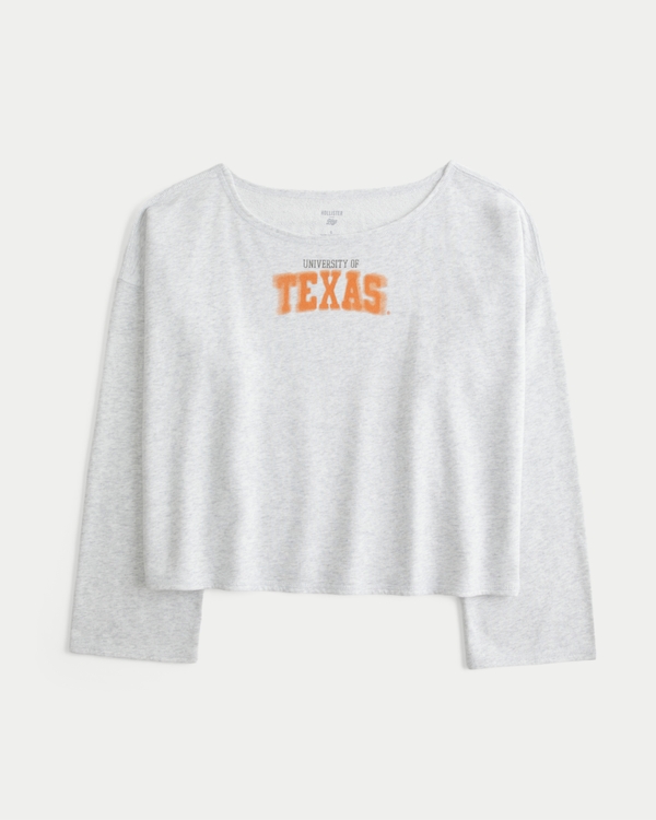 Off-the-Shoulder University of Texas at Austin Longhorns Graphic Sweatshirt, Light Heather Grey view 1