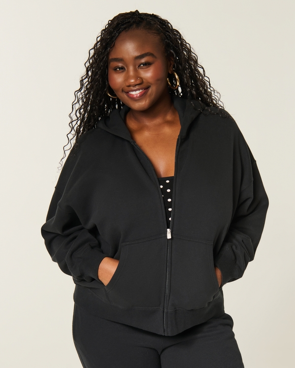 Hollister Feel Good Easy Zip-Up Hoodie, Black view 1