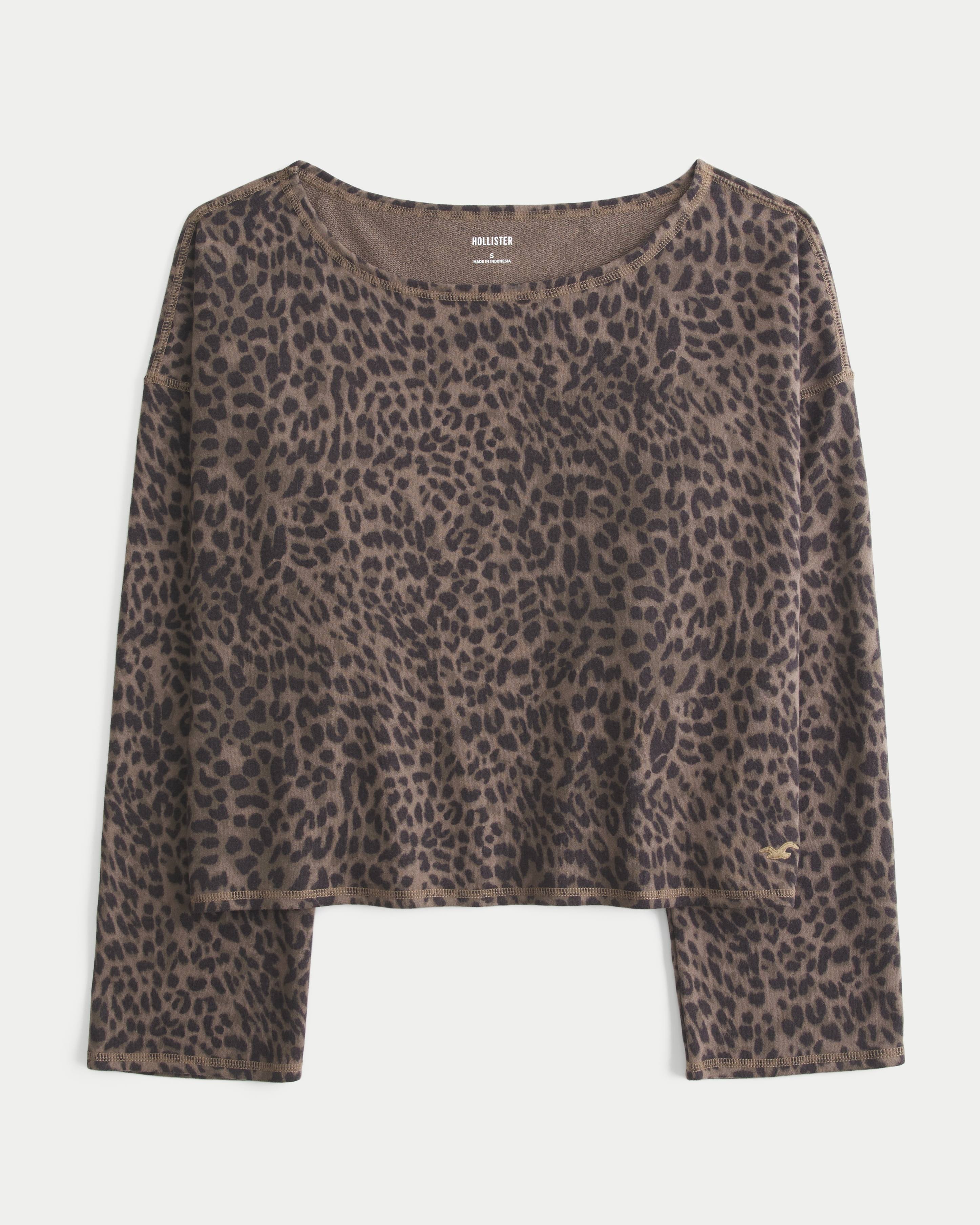 Easy Off-The-Shoulder Leopard Print Sweatshirt