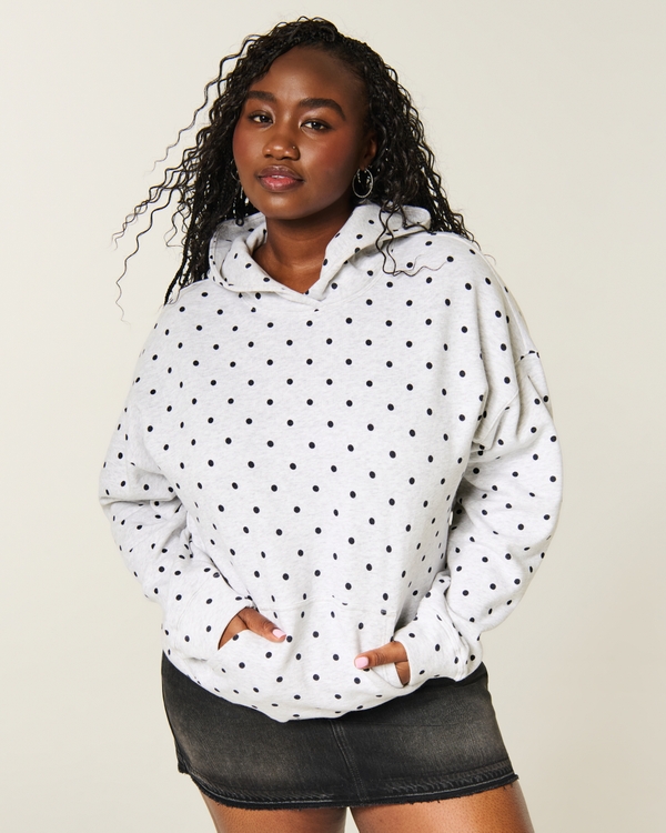 Hollister Feel Good Oversized Dot Hoodie, Light Heather Grey Dot view 1