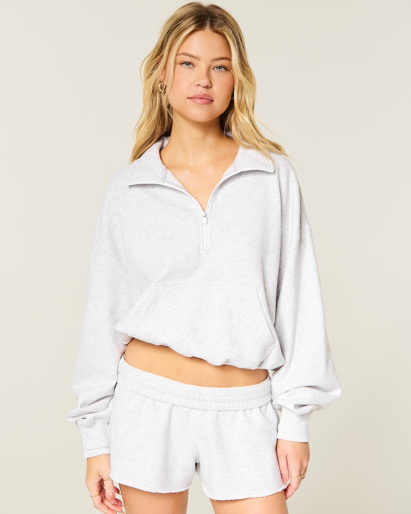 Hollister Feel Good Half-Zip Sweatshirt, Light Heather Grey view 1