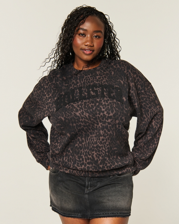 Hollister Feel Good Leopard Print Logo Graphic Crew Sweatshirt, Leopard Print view 1