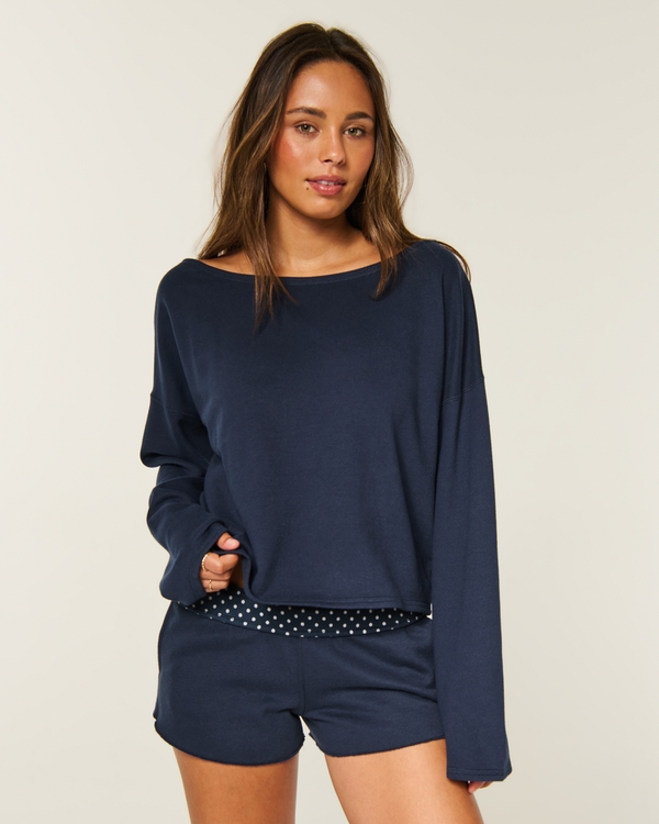 Easy Off-the-Shoulder Sweatshirt, Navy view 1