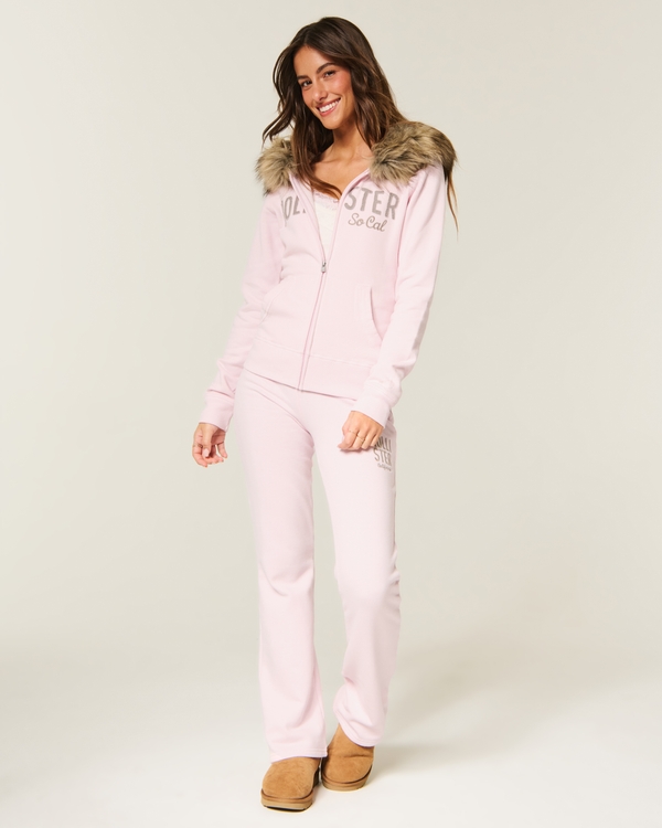 Hollister Feel Good Zip-Up Logo Graphic Hoodie, Light Pink view 2