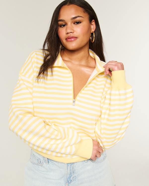 Hollister Feel Good Striped Half-Zip Sweatshirt, Yellow Stripe view 1