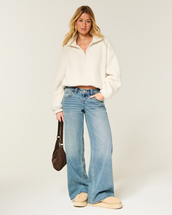 Sherpa Half-Zip Sweatshirt, Cream view 2