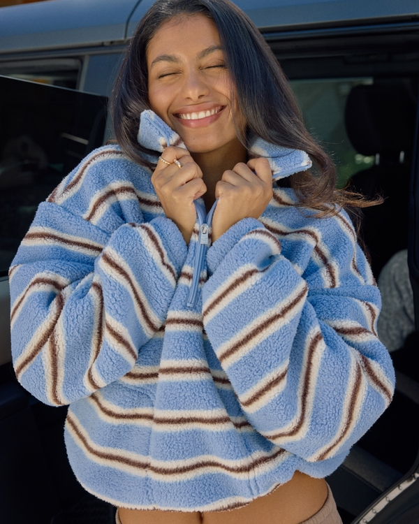 Striped Sherpa Half-Zip Sweatshirt