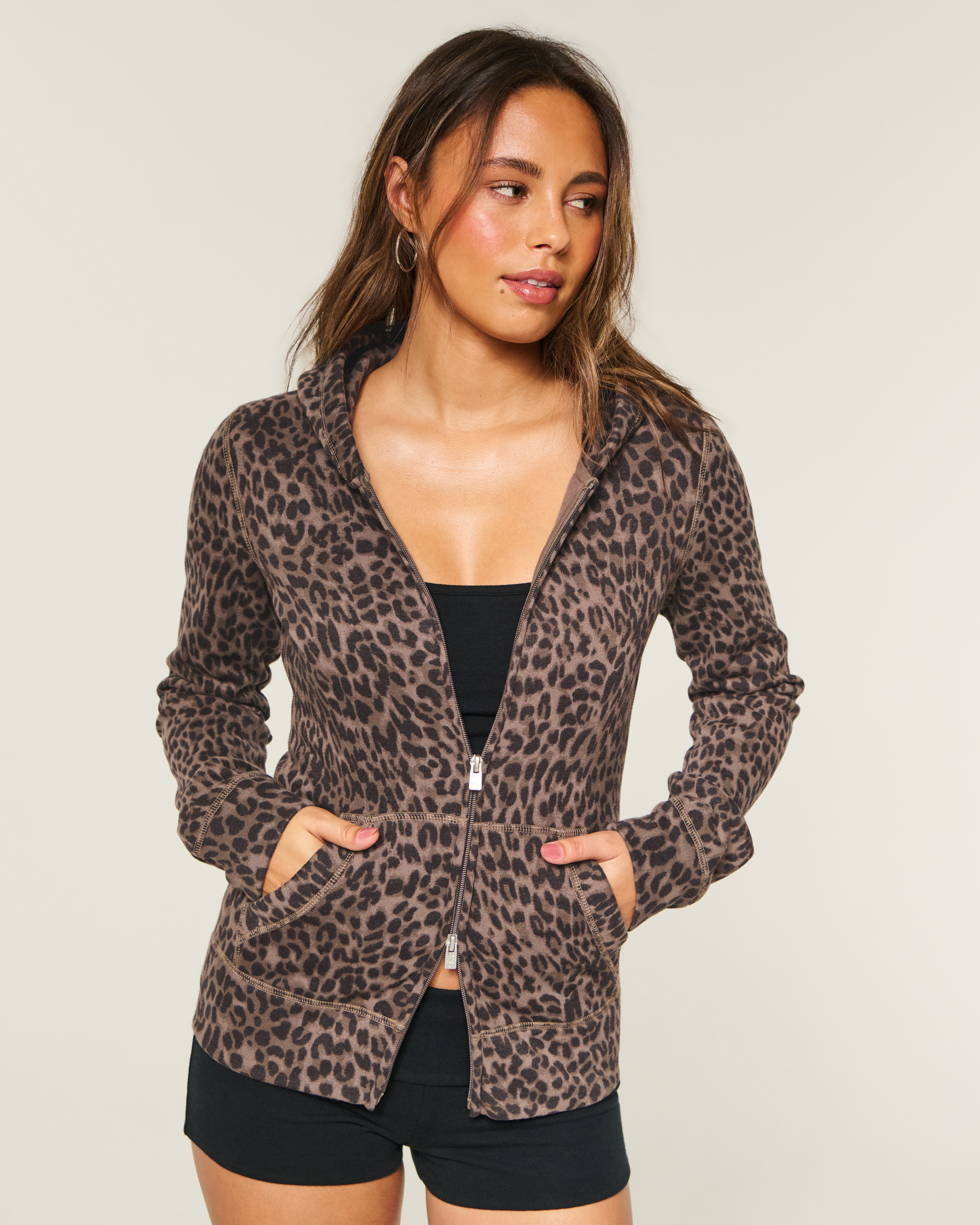 Hollister Feel Good Leopard Print Zip-Up Hoodie
